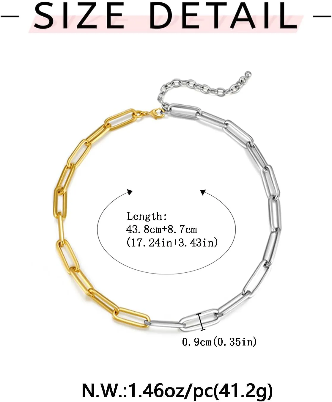 WOWORAMA Two Tone Gold Silver Cuban Link Chain Necklace Choker Unisex Chunky Chain Choker Necklace for Women Men, 18"