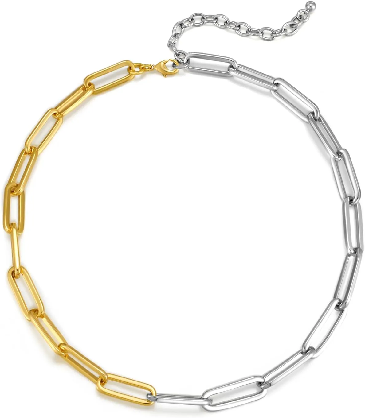 WOWORAMA Two Tone Gold Silver Cuban Link Chain Necklace Choker Unisex Chunky Chain Choker Necklace for Women Men, 18"