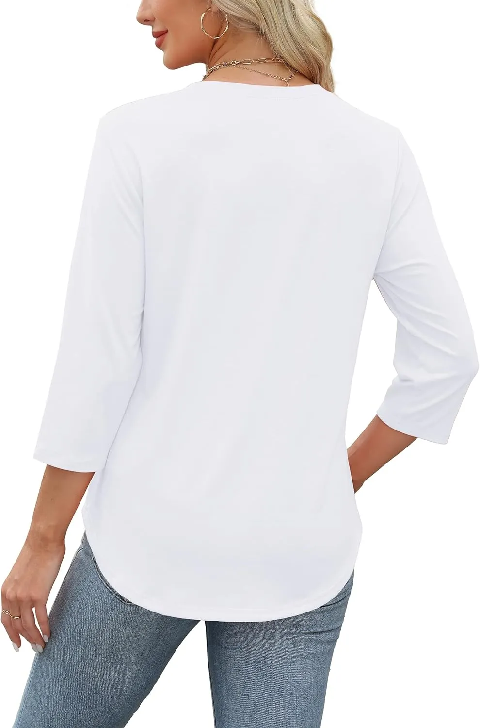 XIEERDUO Women's 3/4 Length Sleeve Tops Dressy Casual Blouses Crewneck T-Shirts Loose Curved Hem Tunic S-3XL