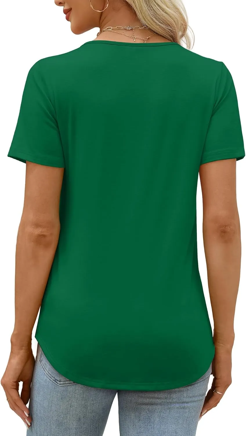 XIEERDUO Women's Pleated Tops Dressy Casual Short Sleeve T-Shirts Fashion Blouses Loose Curved Hem Long Tunic S-3XL