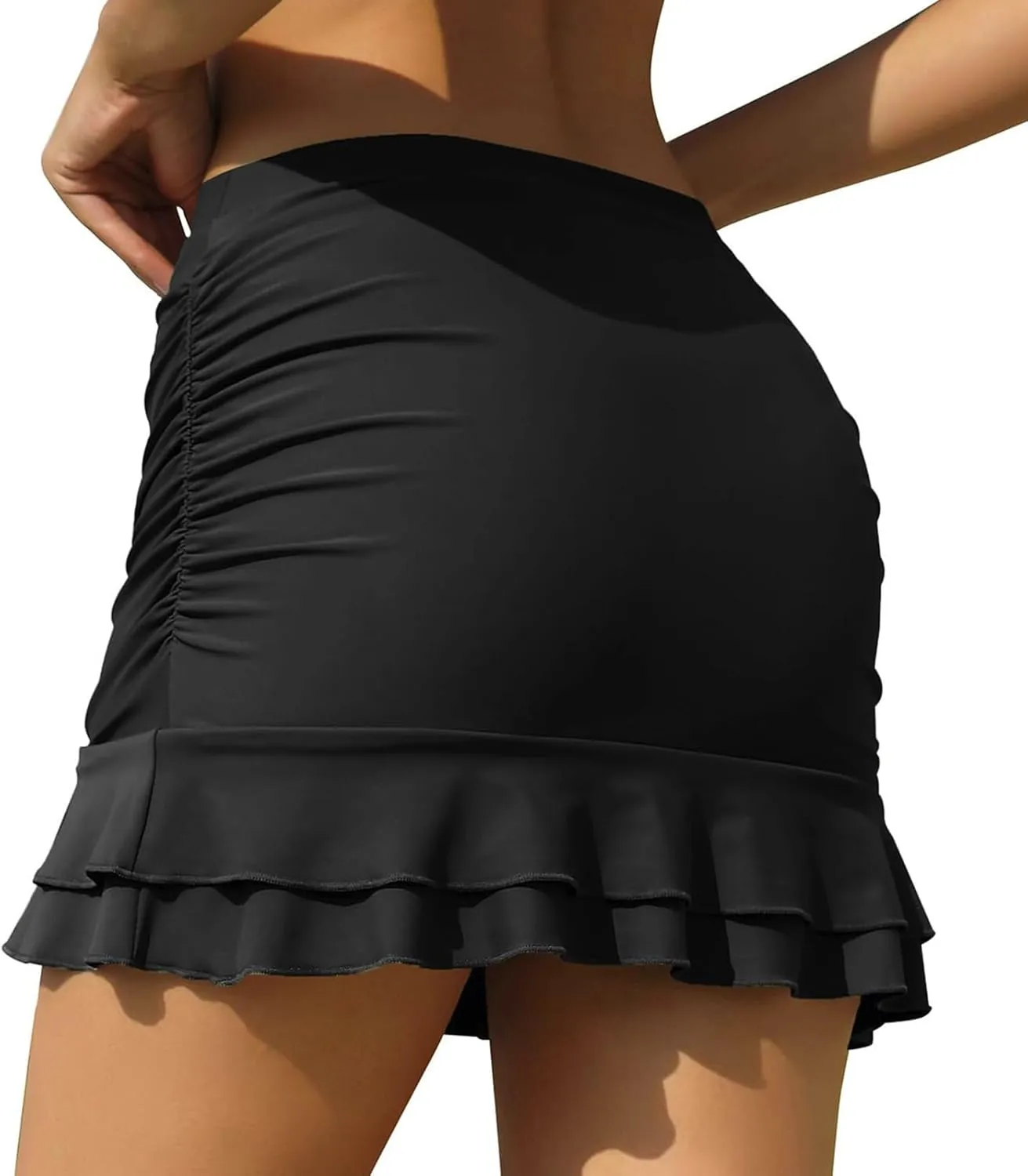 XUNRYAN Women's High Waisted Ruched Ruffle Swim Skirts w Shorts Tummy Control Bikini Bottoms Swimsuit Beach Vacation Outfit