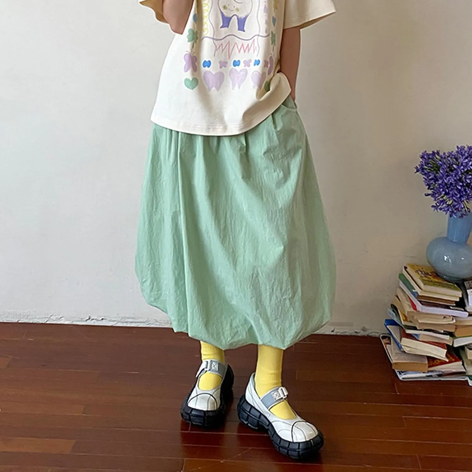 Y2k Bubble Midi Skirts for Women A Line Elastic Waistband Maxi Balloon Skirt Causal Party Long Pleated Dress