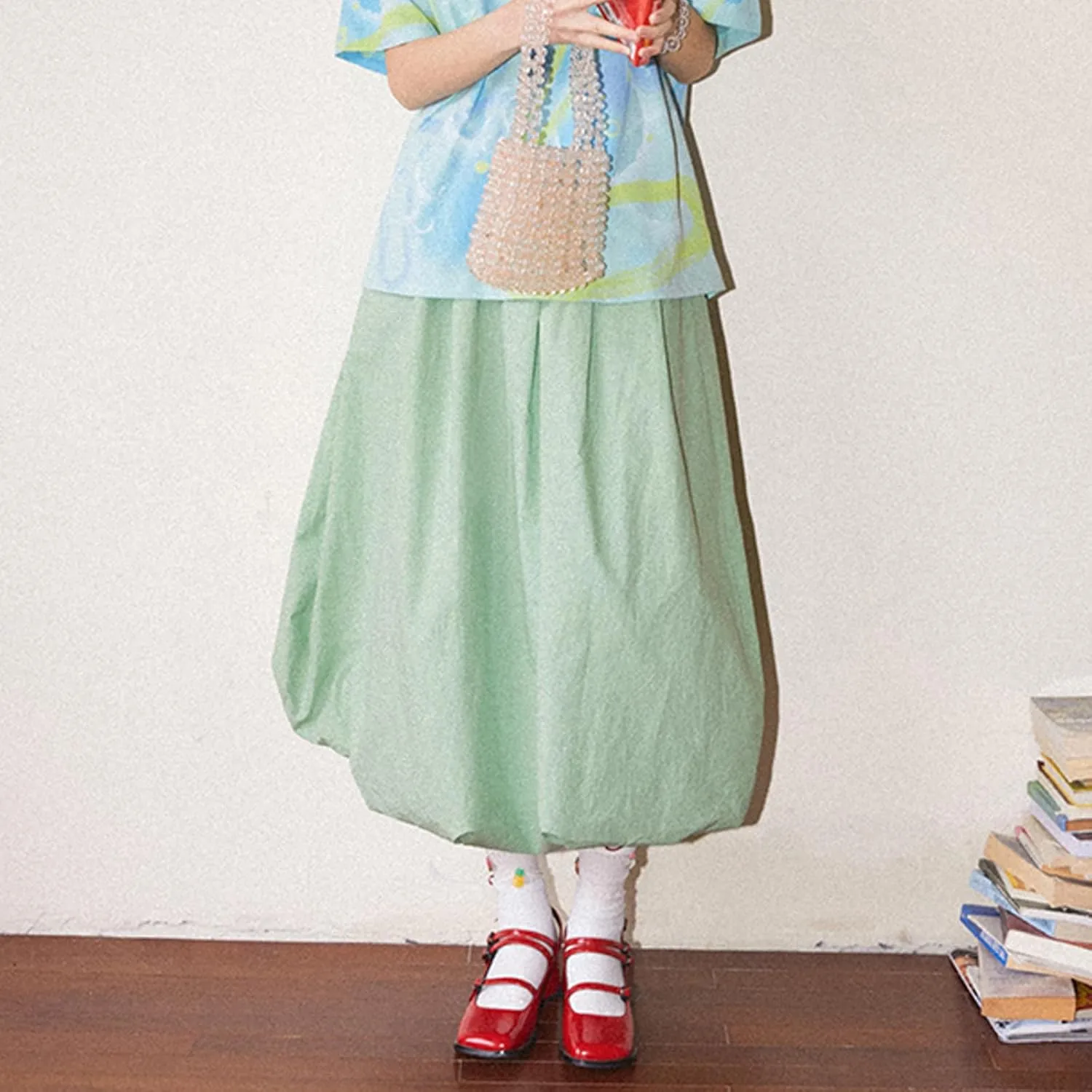 Y2k Bubble Midi Skirts for Women A Line Elastic Waistband Maxi Balloon Skirt Causal Party Long Pleated Dress