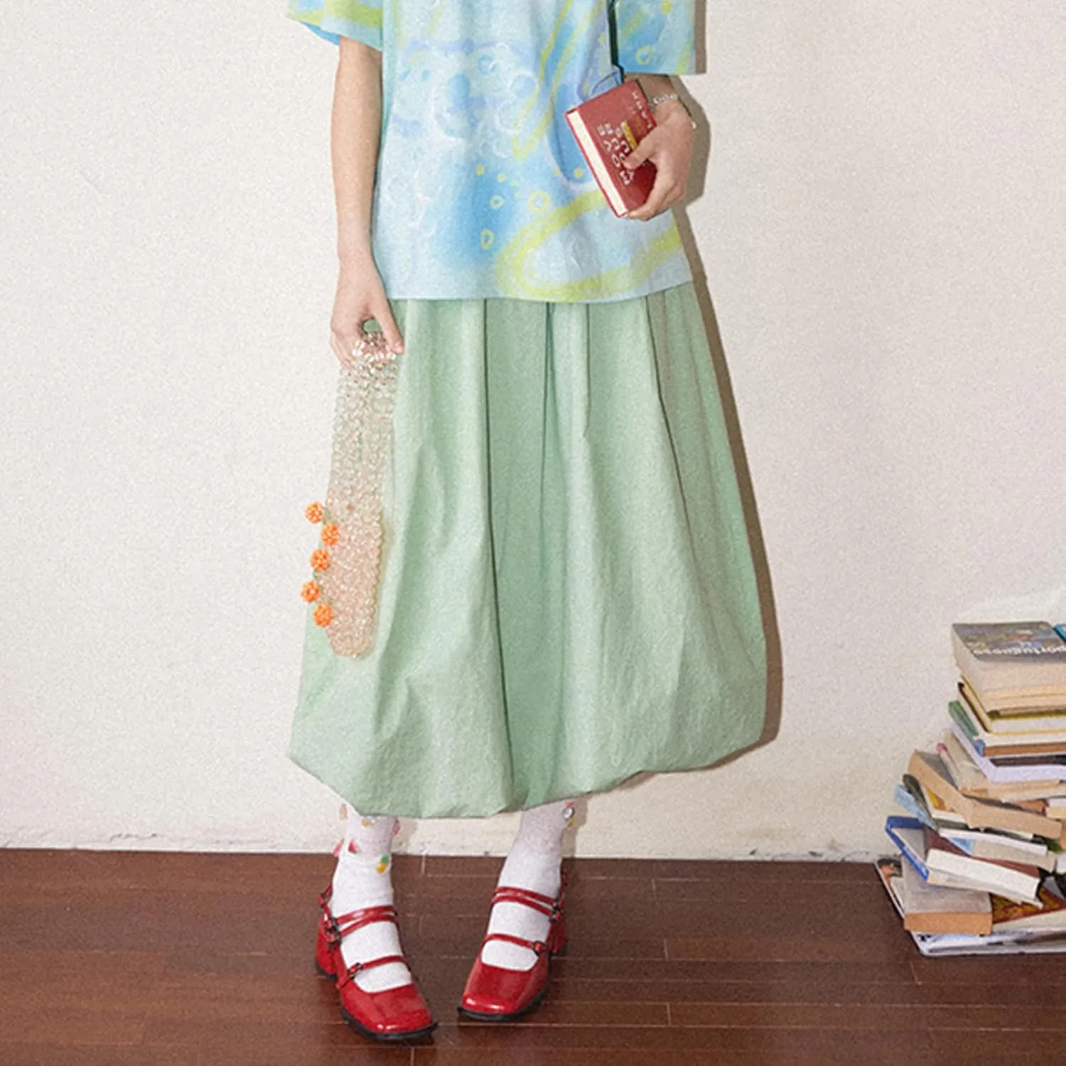 Y2k Bubble Midi Skirts for Women A Line Elastic Waistband Maxi Balloon Skirt Causal Party Long Pleated Dress