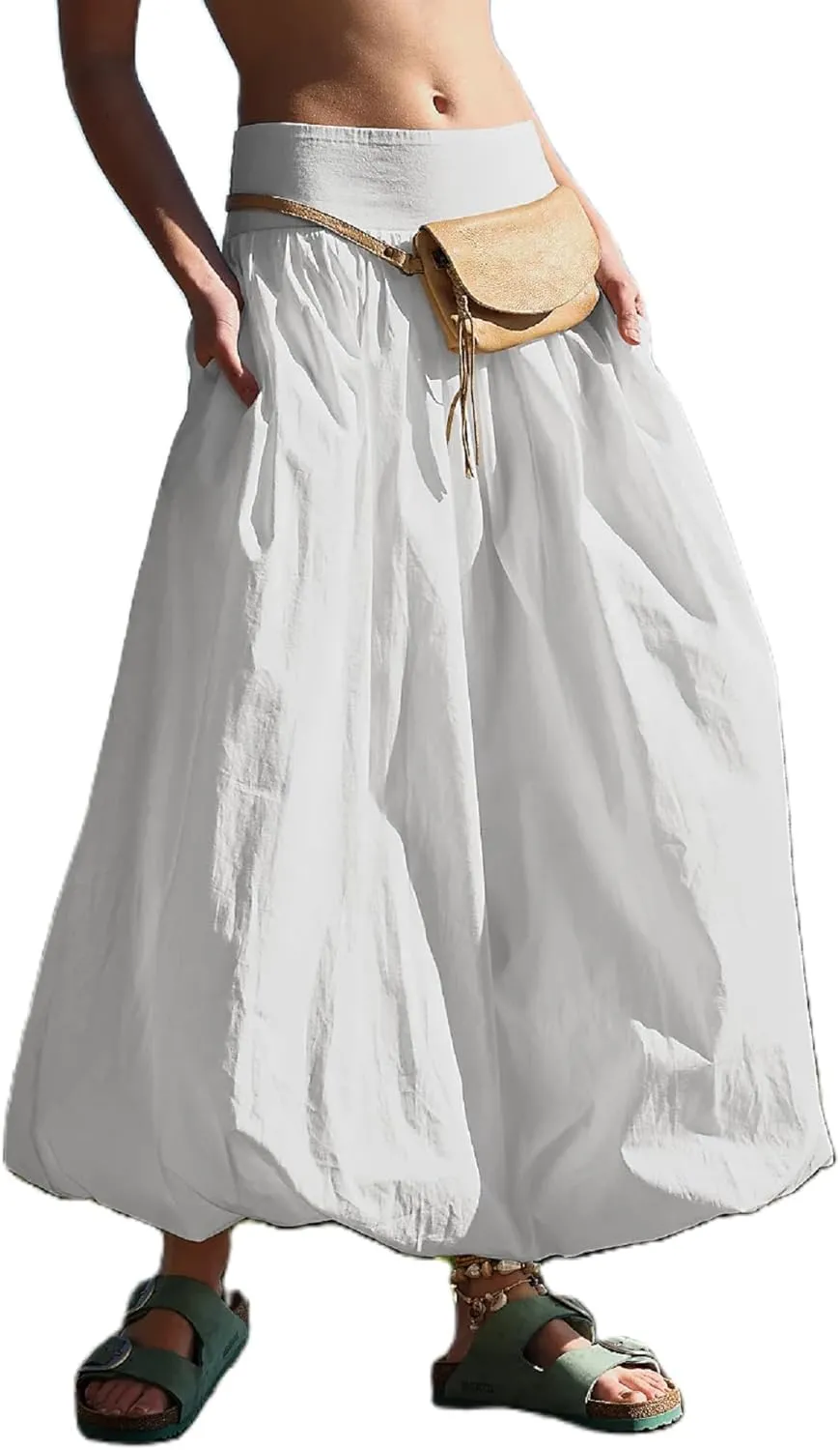Y2k Cute Bubble Maxi Skirt for Women Low Rise Aline Flowy Puffy Long Skirt Fairy Ruffle Pleated Balloon Skirt