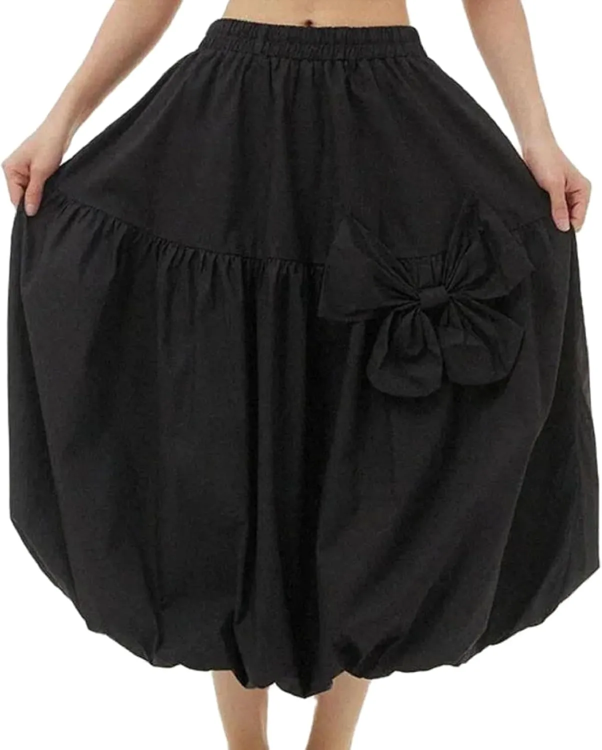 Y2k Cute Bubble Maxi Skirt for Women Low Rise Aline Flowy Puffy Long Skirt Fairy Ruffle Pleated Balloon Skirt