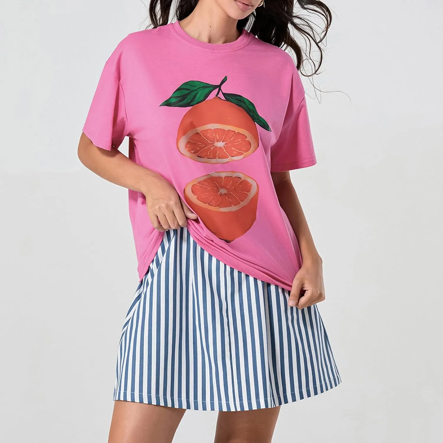 Y2k Oversized Graphic Tshirt for Women Cute Fruit Print Crew Neck Loose Baby Tee Casual Baggy Aesthetic Streetwear