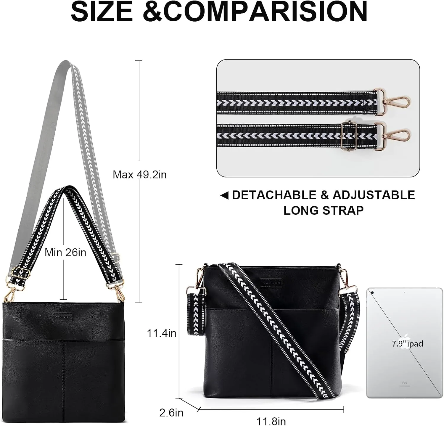YaKuss Crossbody Bags for Women Casual Crossbody Travel Purses with iPad Pocket Fashionable PU Shoulder Handbags