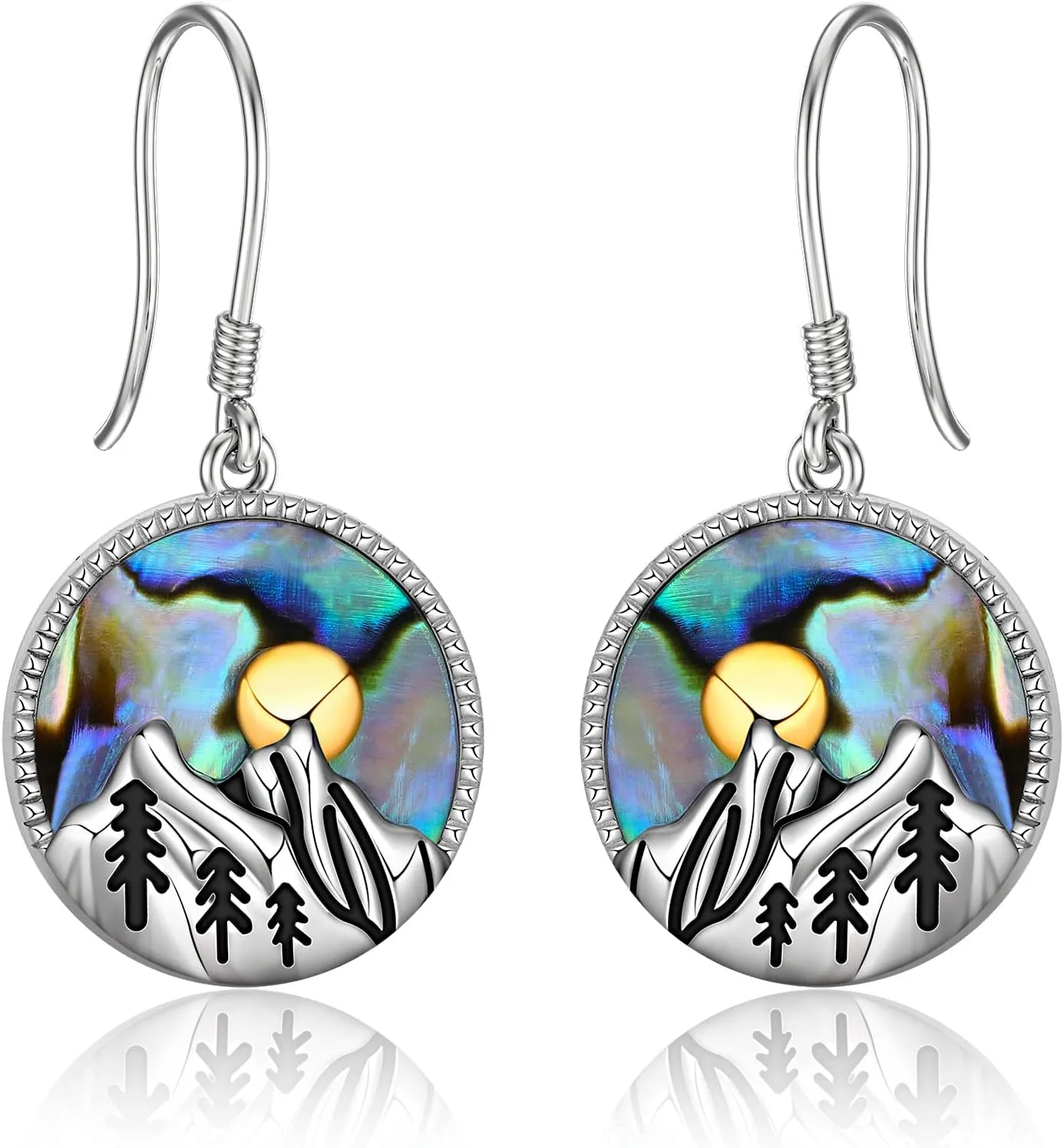 YFN Mountain Earrings Sterling Silver Abalone Shell Mountain Dangle Drop Earrings Nature Jewelry Gift for Skiers, Hikers, Campers, Climbers and Nature Lovers