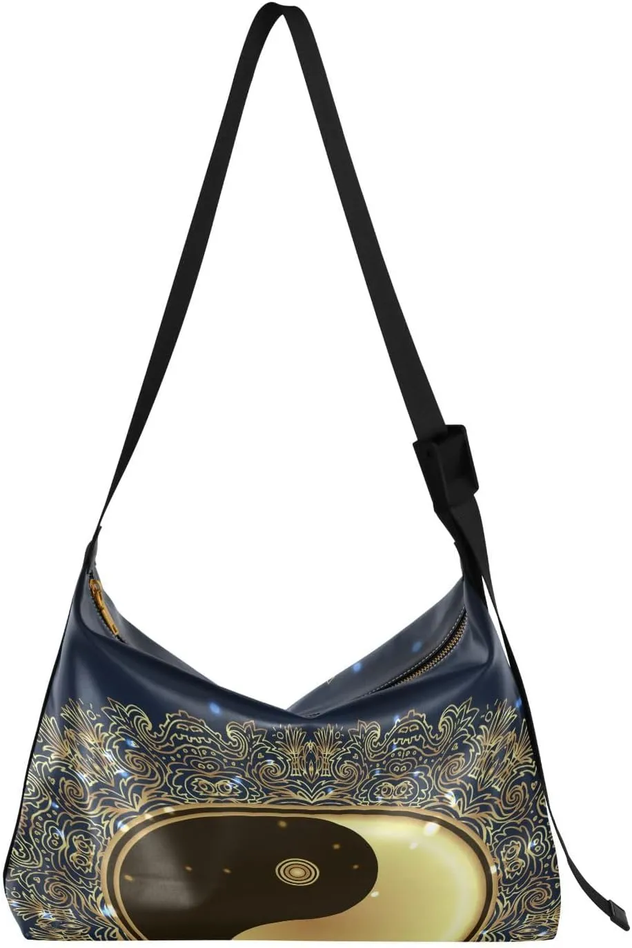 Yin Yang Mandala Flower Hobo Crossbody Bags for Women Leather Large Shoulder Bag Cross Body Trendy Womens Tote Bags Handbag for Travel Shopping