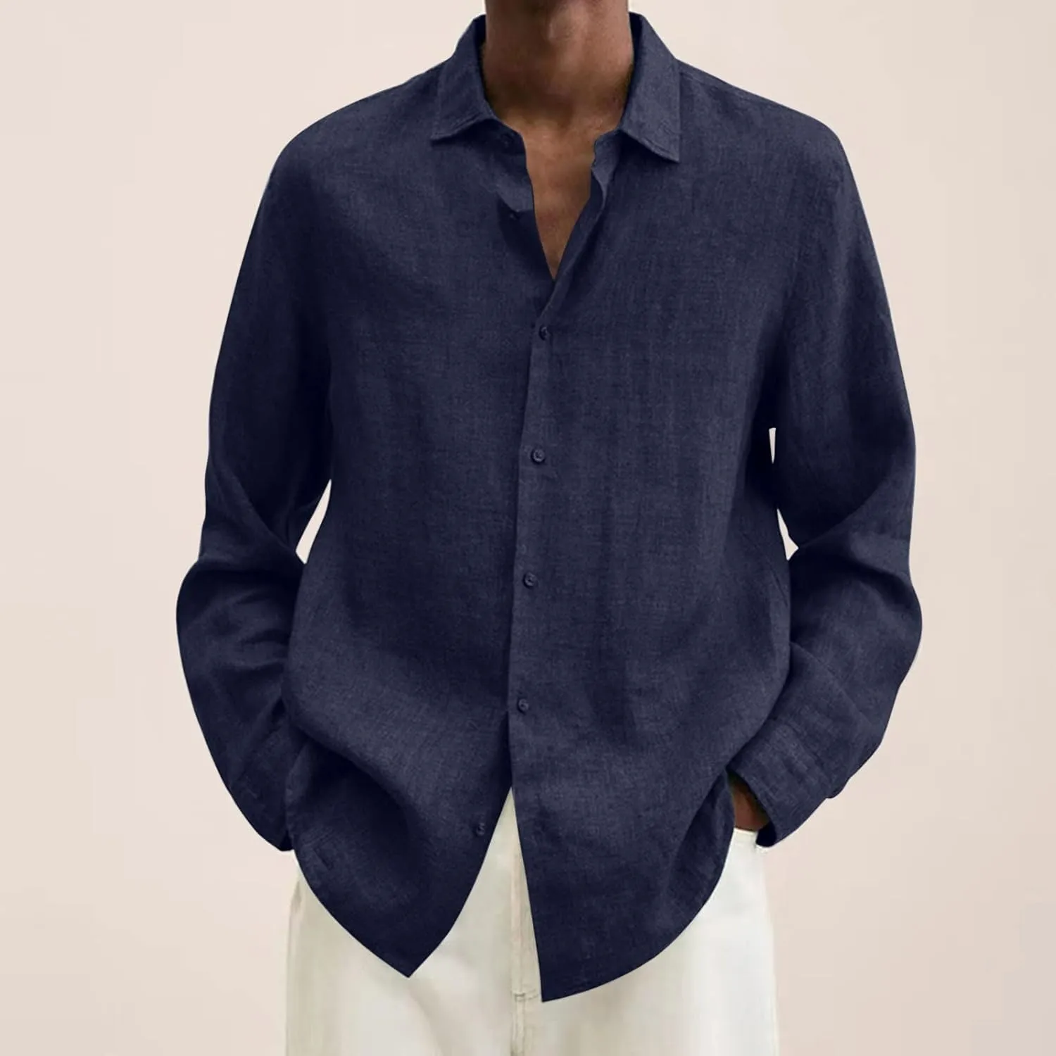 Ymosrh Men's Shirts Casual Button Down Shirt Long Sleeve Solid Color Business Dress Shirts, L-5XL