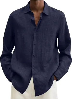 Ymosrh Men's Shirts Casual Button Down Shirt Long Sleeve Solid Color Business Dress Shirts, L-5XL