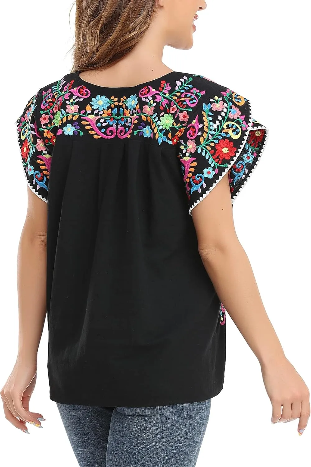 YZXDORWJ Women's Summer Boho Embroidery Mexican Bohemian Tops Shirt Tunic