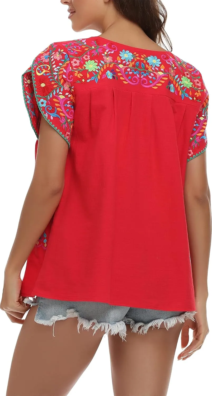 YZXDORWJ Women's Summer Boho Embroidery Mexican Bohemian Tops Shirt Tunic