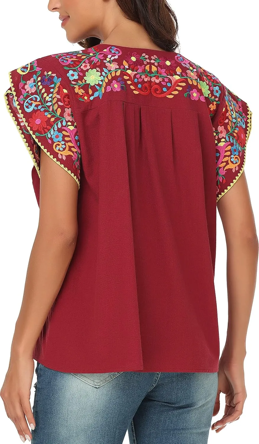 YZXDORWJ Women's Summer Boho Embroidery Mexican Bohemian Tops Shirt Tunic