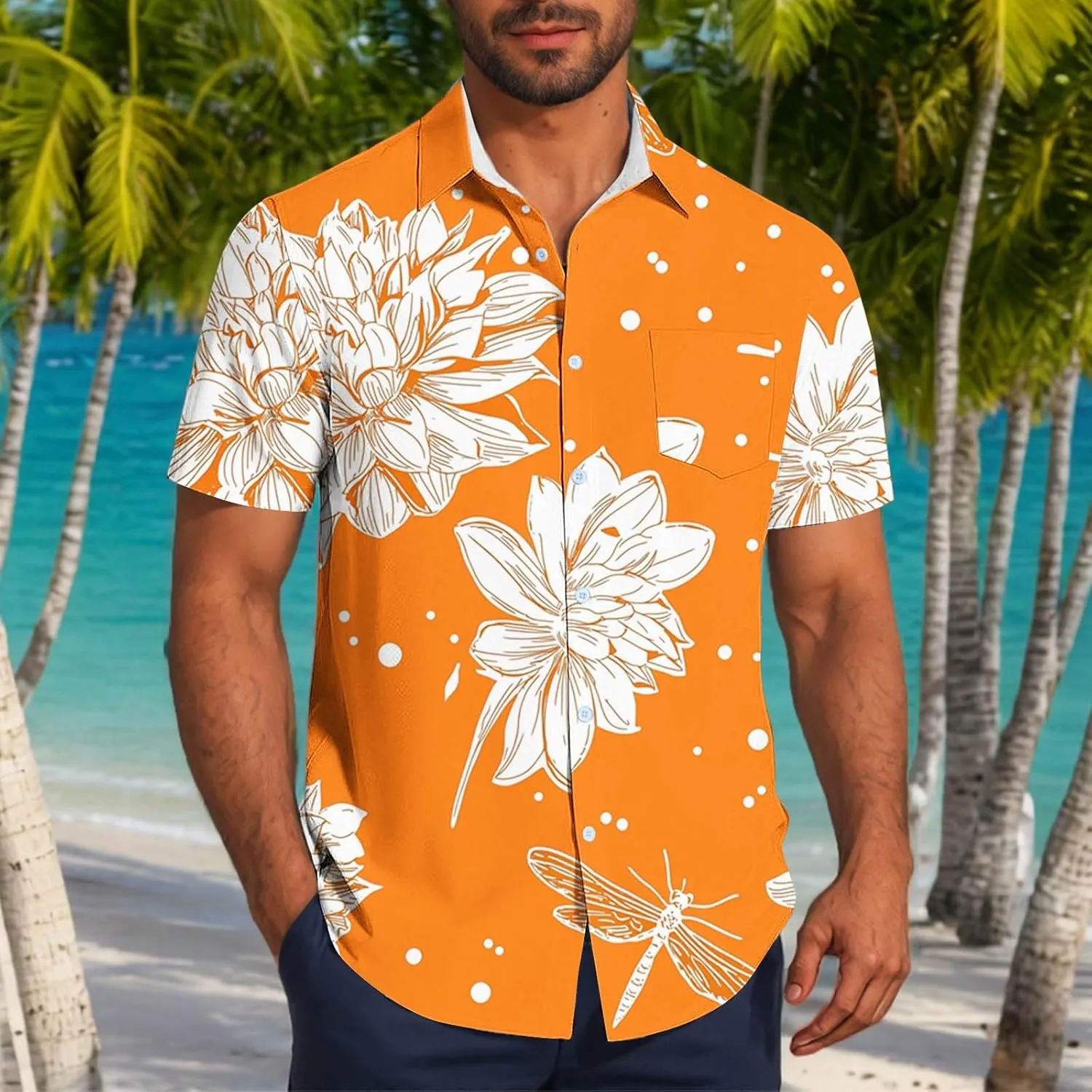 Zeiyignr Hawaiian Shirt for Men with Pocket - Short Sleeve Button Down Wrinkle-Resistant for Beach, Pool Parties, Vacation