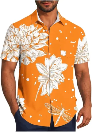 Zeiyignr Hawaiian Shirt for Men with Pocket - Short Sleeve Button Down Wrinkle-Resistant for Beach, Pool Parties, Vacation