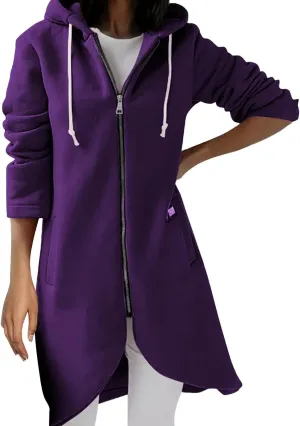 Zip Up Hoodie for Women Cute Trendy Drawstring Oversized Hooded Sweatshirts Long Sleeve Irregular Hem Jacket Coats