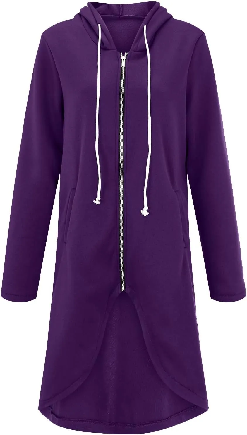 Zip Up Hoodie for Women Cute Trendy Drawstring Oversized Hooded Sweatshirts Long Sleeve Irregular Hem Jacket Coats