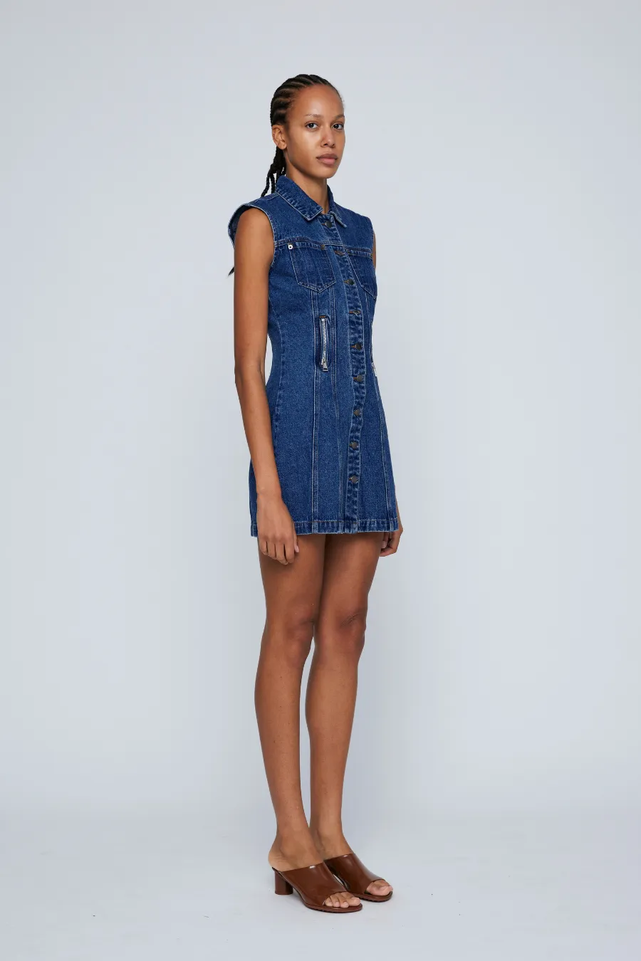 Zipper Denim Mini Dress Indigo