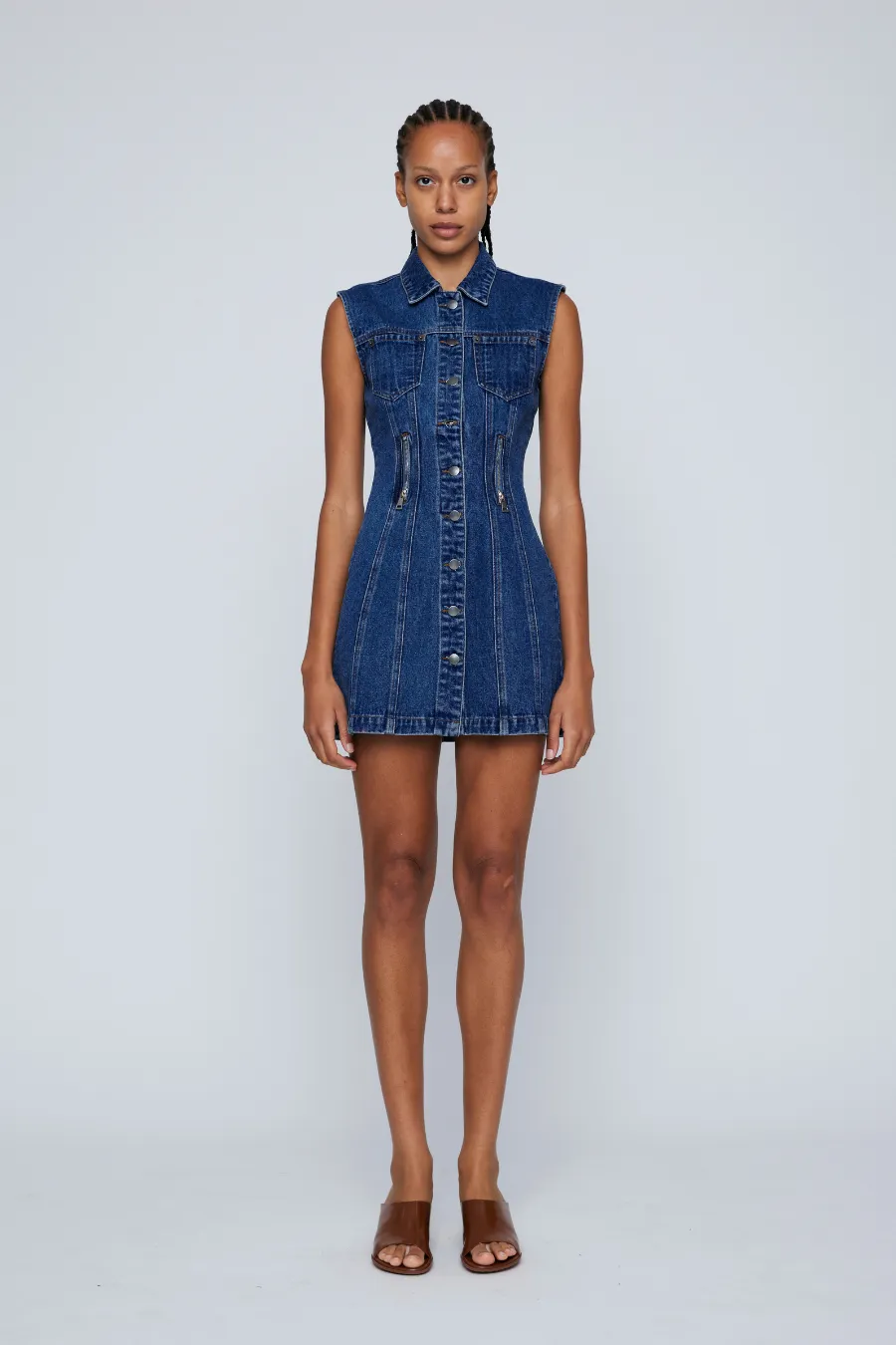 Zipper Denim Mini Dress Indigo